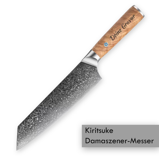 Kiritsuke Messer mit Gravur aus echtem Damaststahl