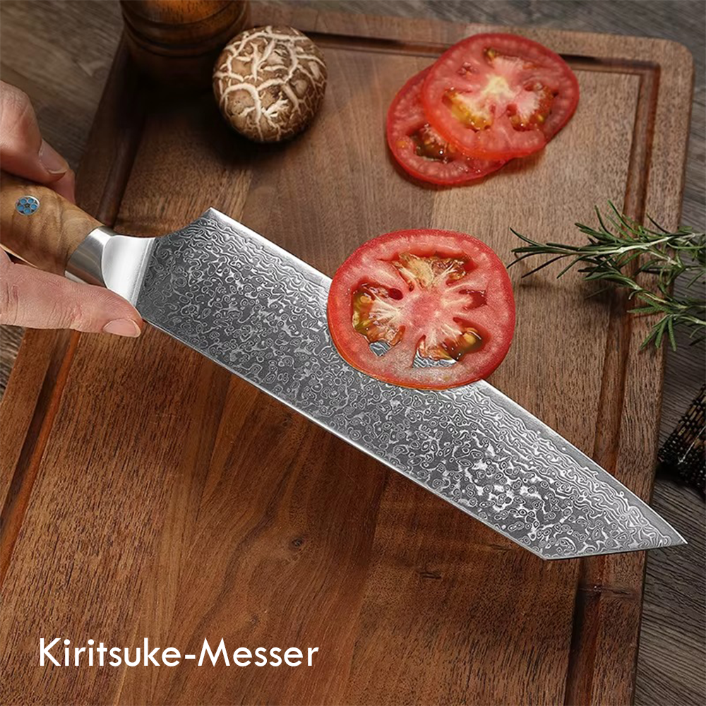 Küchenmesser aus echtem Damaststahl mit Gravur im Griff oder auf der Klinge