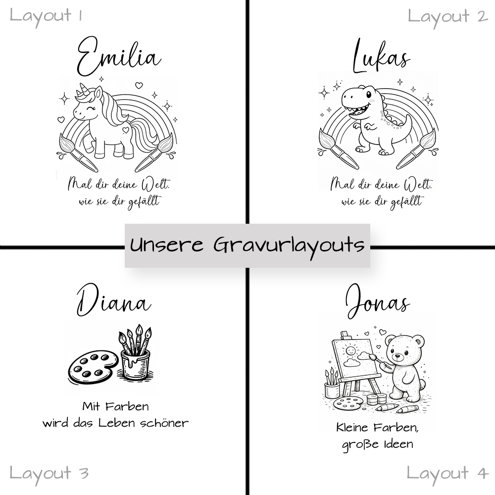 Übersicht Gravurlayouts Malkasten