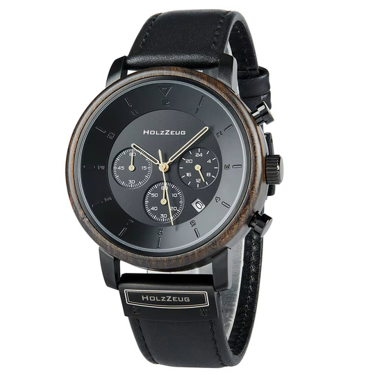 Personalisierte Herrenuhr "Aurelius" - Echtholz-Edelstahl-Gehäuse mit Lederarmband