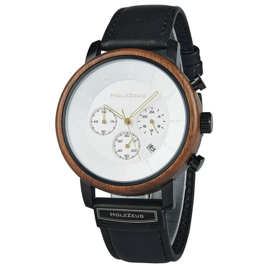 Personalisierte Herrenuhr "Aurelius" - Echtholz-Edelstahl-Gehäuse mit Lederarmband