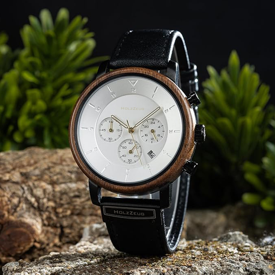 Personalisierte Herrenuhr "Aurelius" - Echtholz-Edelstahl-Gehäuse mit Lederarmband