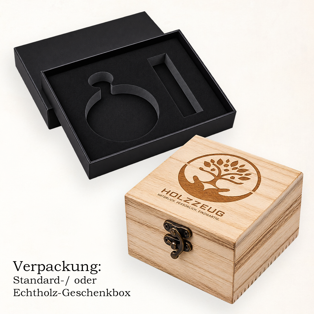 Verpackungsmöglichkeinten für personalisierte Taschenuhren mit Gravur von HOLZZEUG