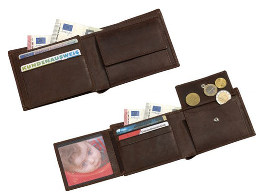 Echtleder Geldbörse mit Ziernähten in Braun - Querformat HOLZZEUG