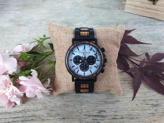 Armbanduhr aus Holz mit marmoriertem Zifferblatt - HOLZZEUG