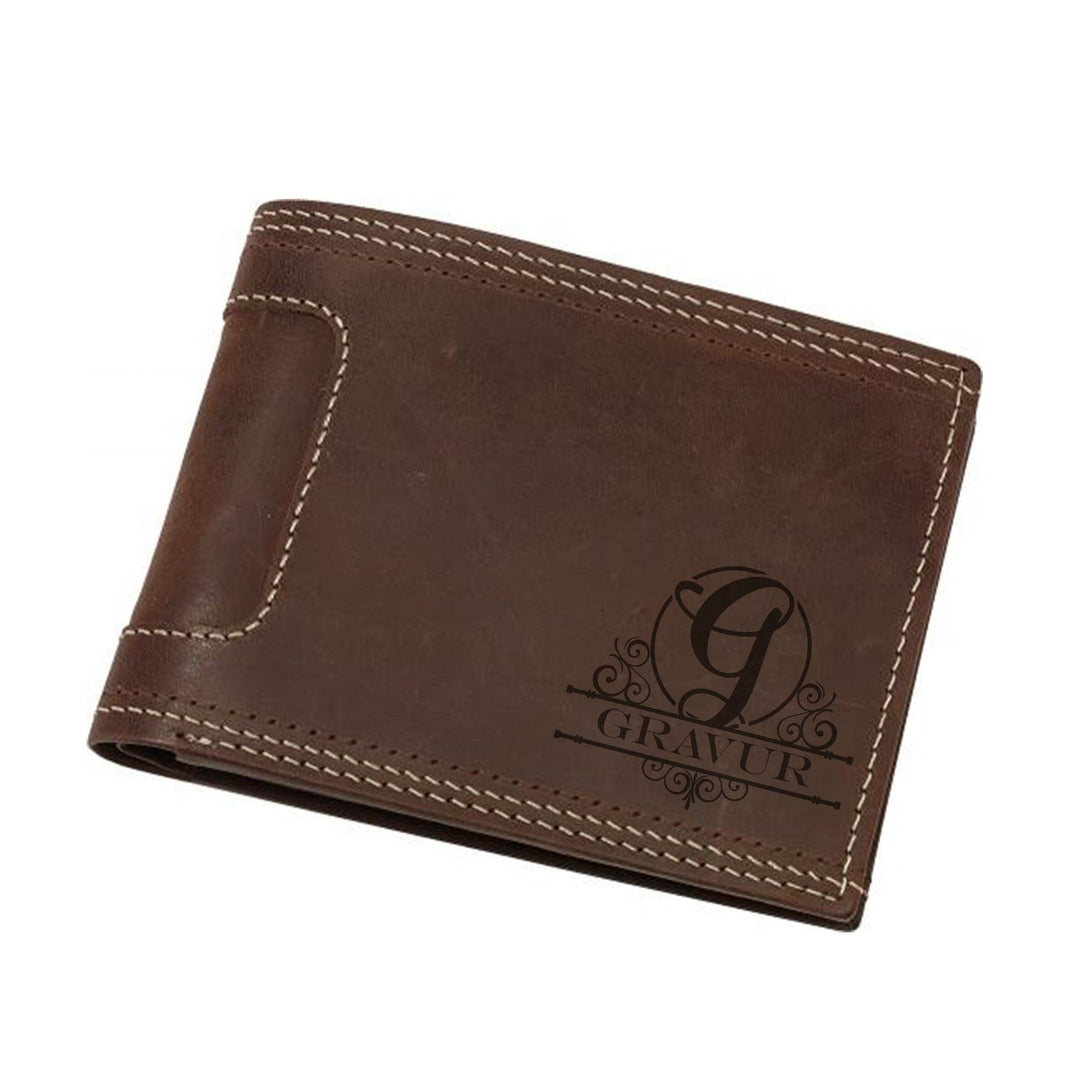 Echtleder Geldbörse mit Ziernähten in Braun Querformat HOLZZEUG