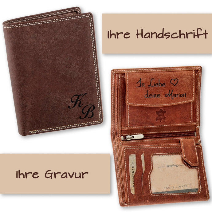 Geldbörse im Hochformat aus 100% Wildleder • RFID Schutz • Graviert / Personalisiert • Verschiedene Farben - HOLZZEUG